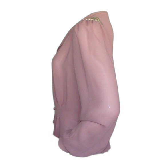 Vintage Blouse, M, Pink, Sequin statement Shoulders, Long sleeve, button front - Picture 7 of 11